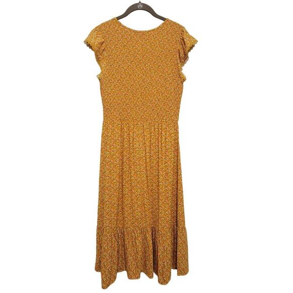 Luxology Ditzy Floral Smocked Dress Yellow Small 594 - Picture 2 of 11